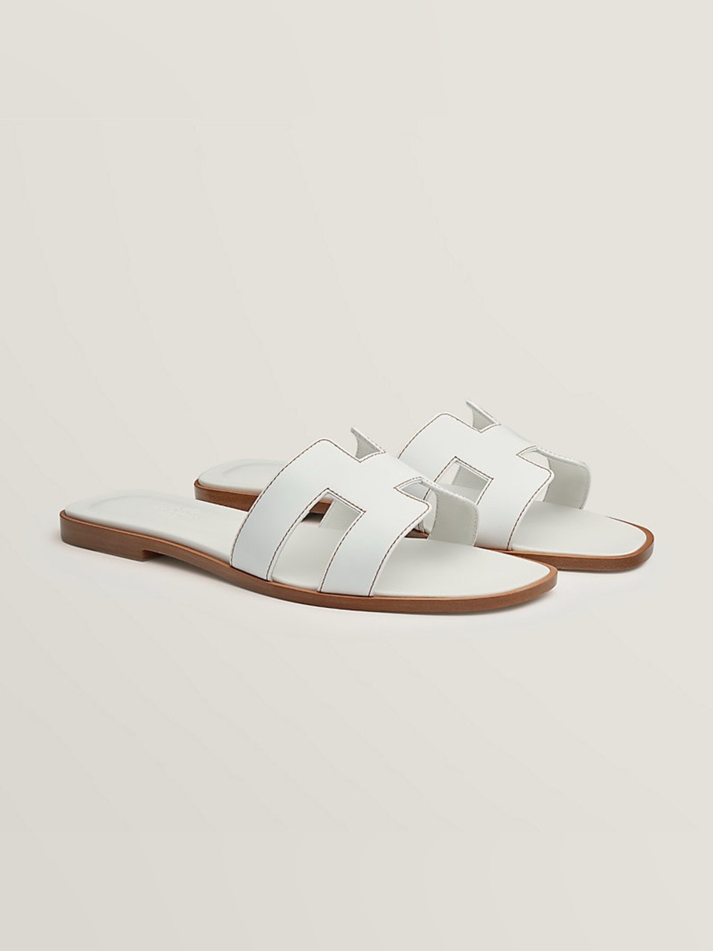 Authentic Hermes White Oran Slide Sandals White Leather IT 37 US 7 Retail $900